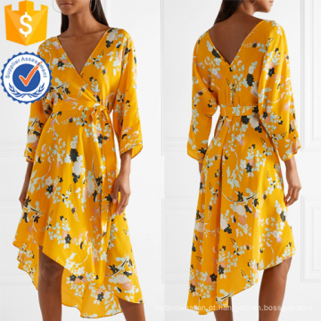 Assimétrica Hem V-Neck Manga Comprida Floral-Print Wrap Vestido de Verão Fabricação Atacado Moda Feminina Vestuário (TA0330D)